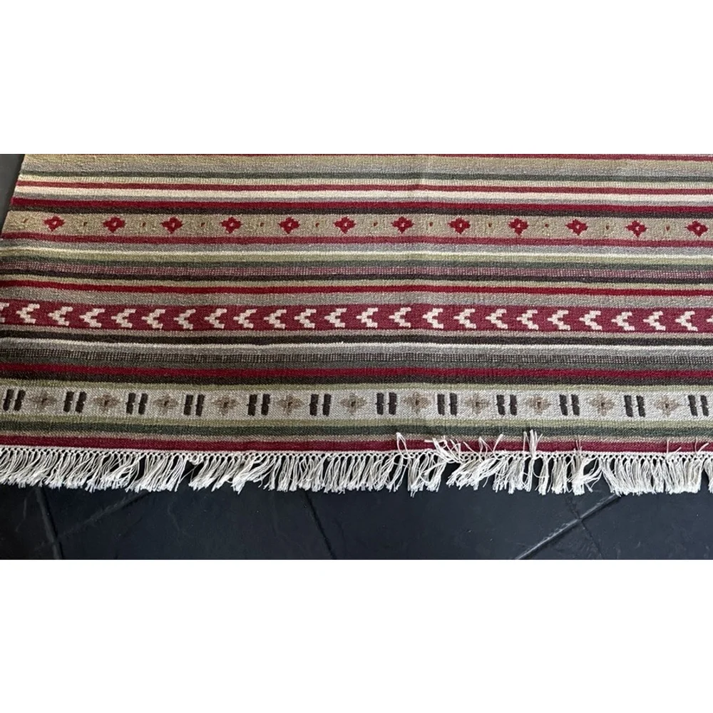 Handwoven Wool Kilim Rug 55” x76” Tribal Geometric Flatweave Southwestern Style‎